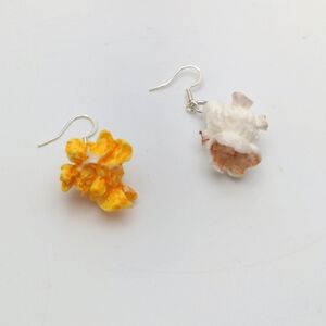 Realistic Popcorn Kernel Dangle Earrings - Yellow & White